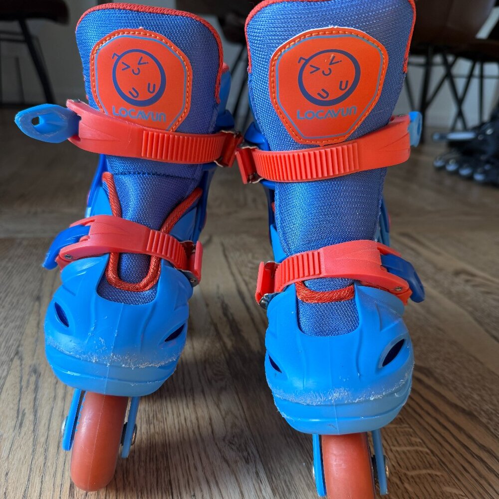 Locavun Adjustable Kids Inline Skates Blue/Orange Size S (8C–11C) Light-Up Wheel